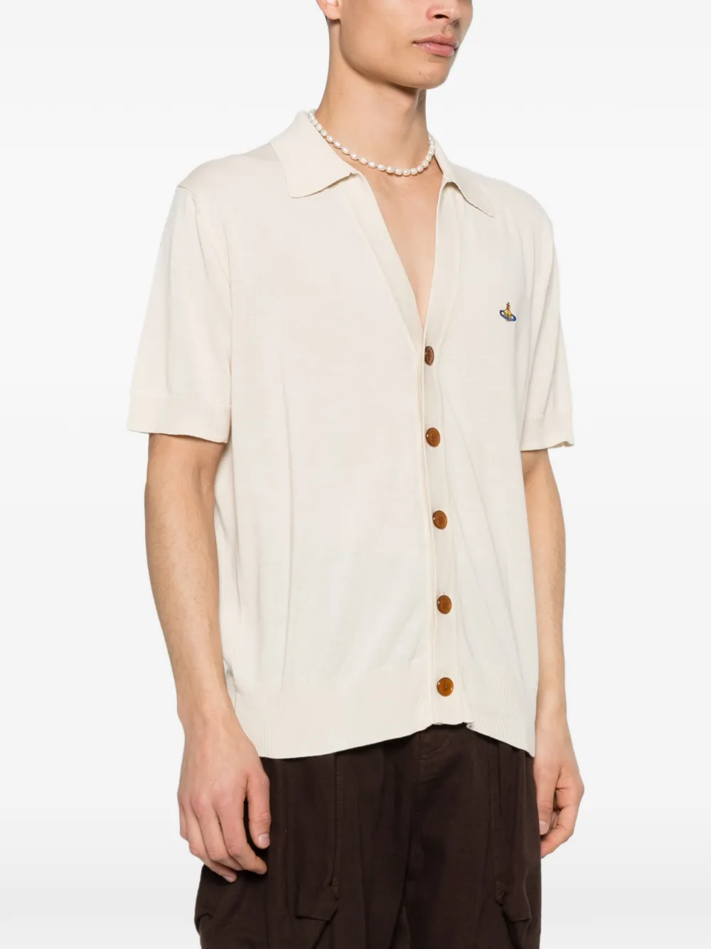 Vivienne Westwood Polotrui met knoopsluiting en geborduurd logo Beige