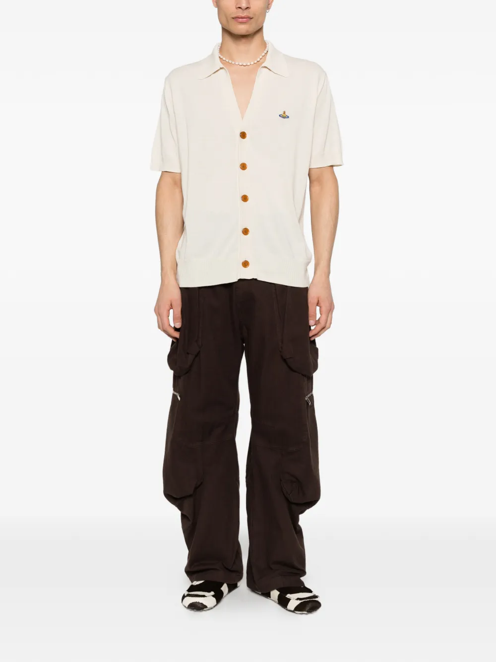 Vivienne Westwood Polotrui met knoopsluiting en geborduurd logo Beige