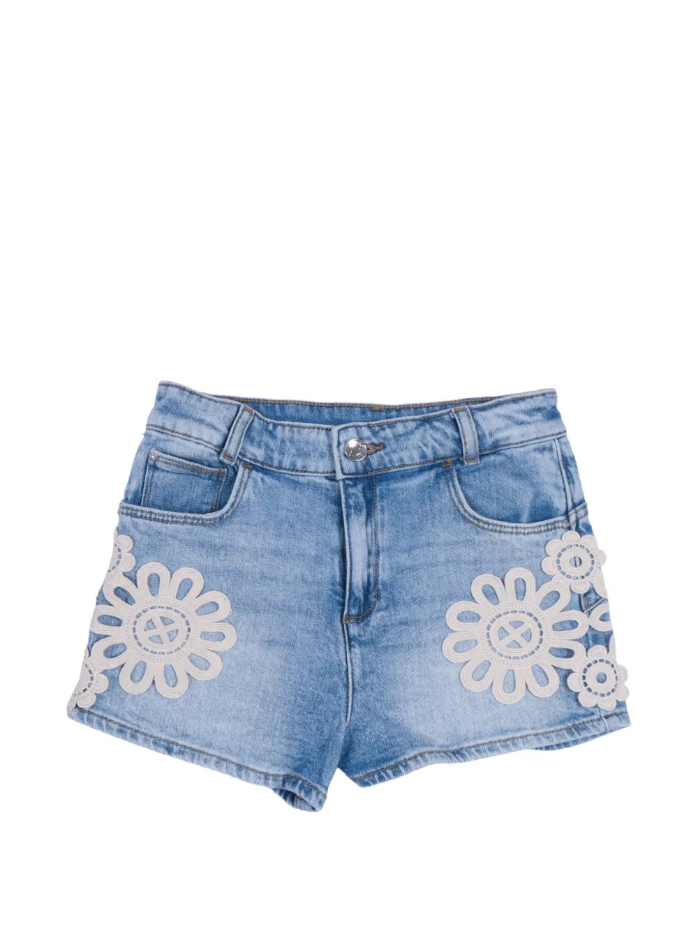 Liu Jo Kids floral-appliqué denim shorts - Blu