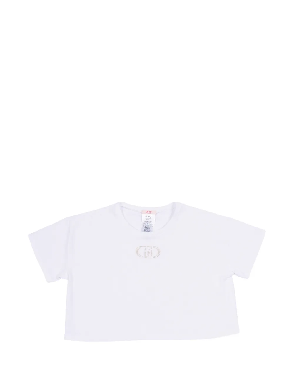 Liu Jo Kids logo-embroidered cropped T-shirt - Bianco