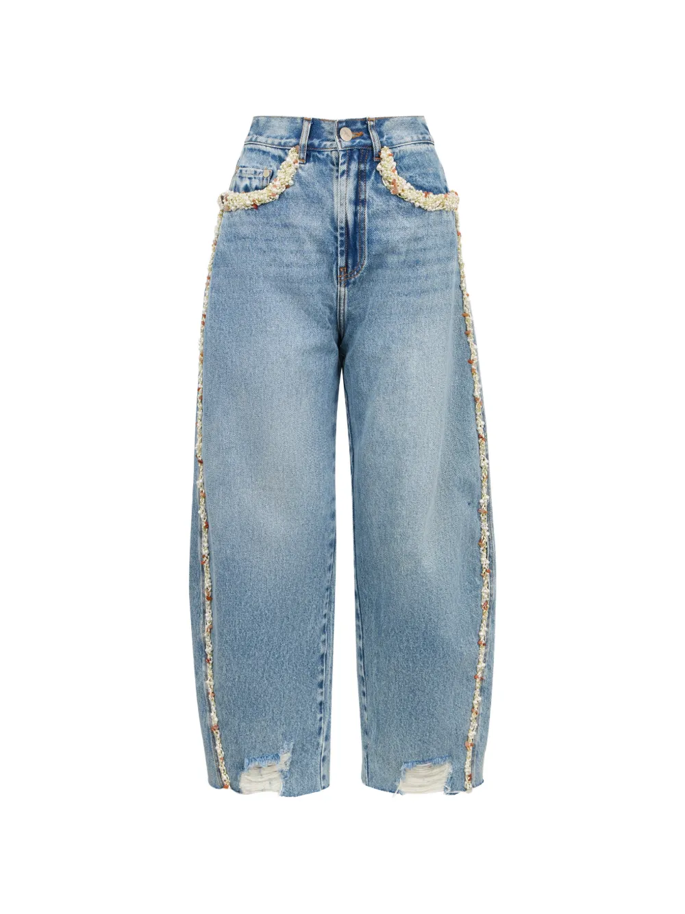 PatBO Camila Coelho distressed beaded trousers - Blue