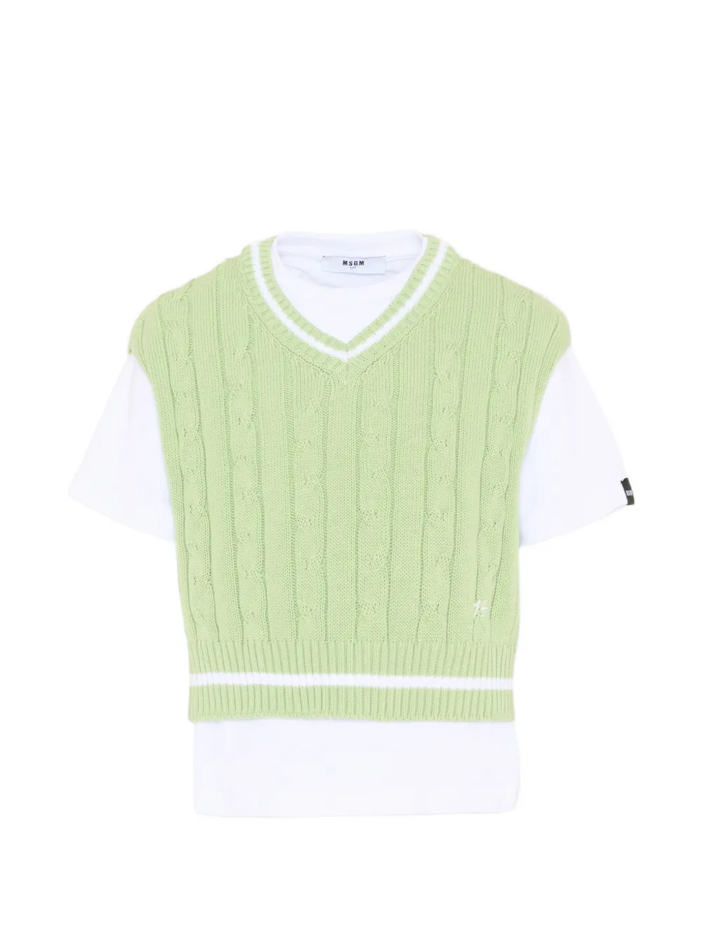MSGM Kids crew-neck cable-knit T-shirt - Verde