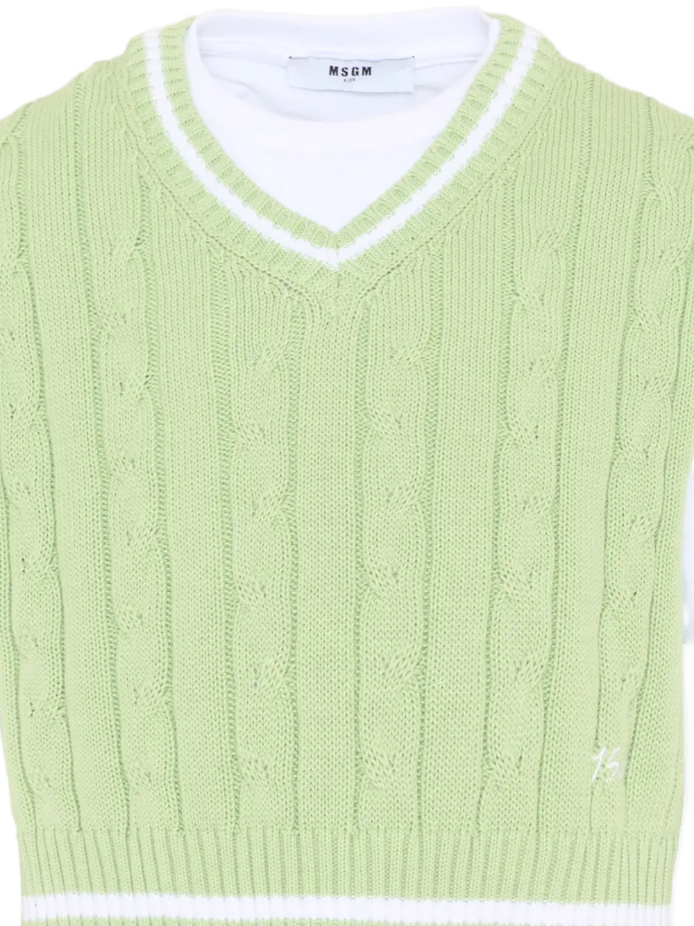 MSGM Kids Kabelgebreid T-shirt met ronde hals Groen