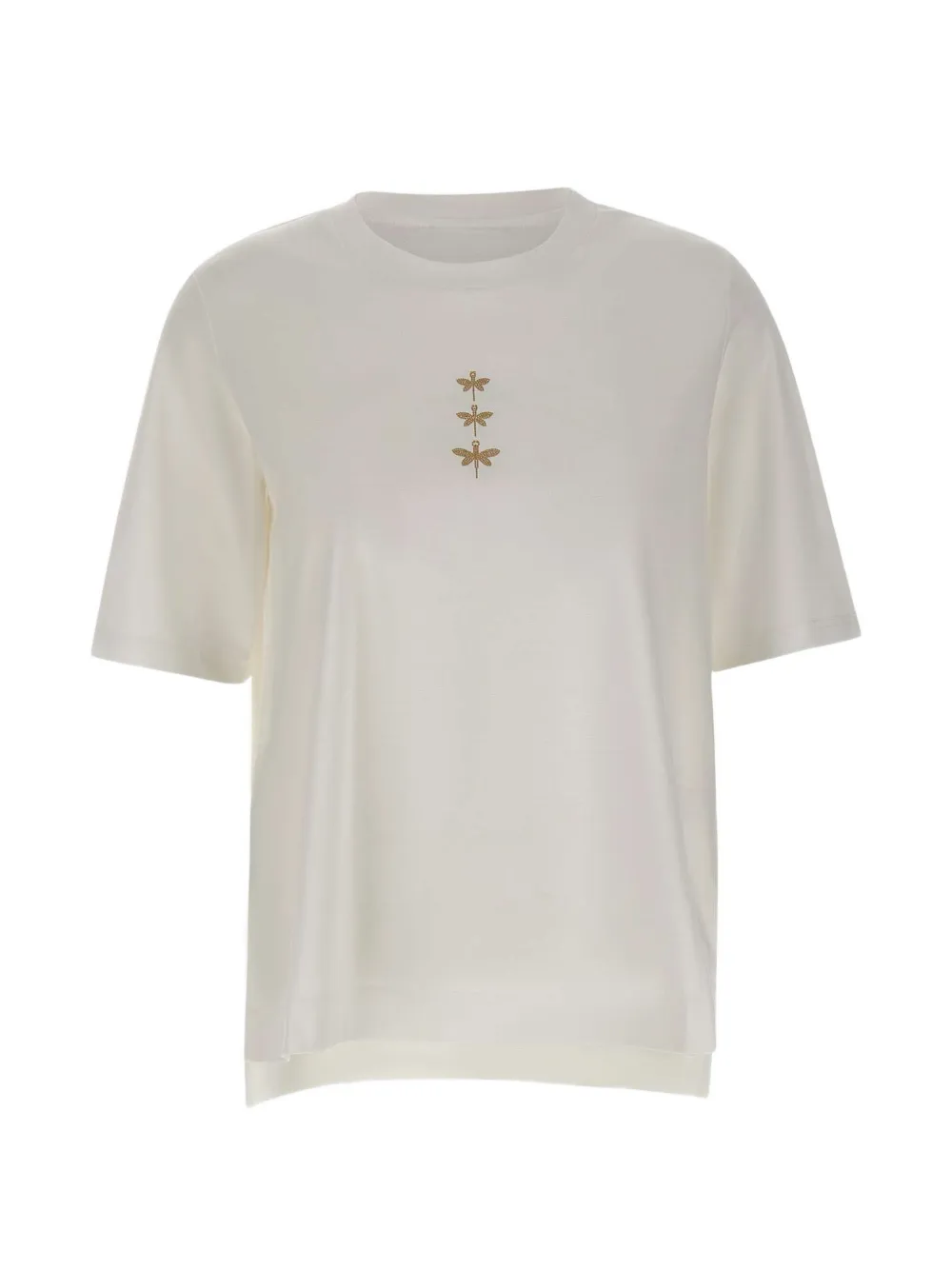 ELENA MIRO` dragonfly-appliqué side-slits T-shirt - Toni neutri