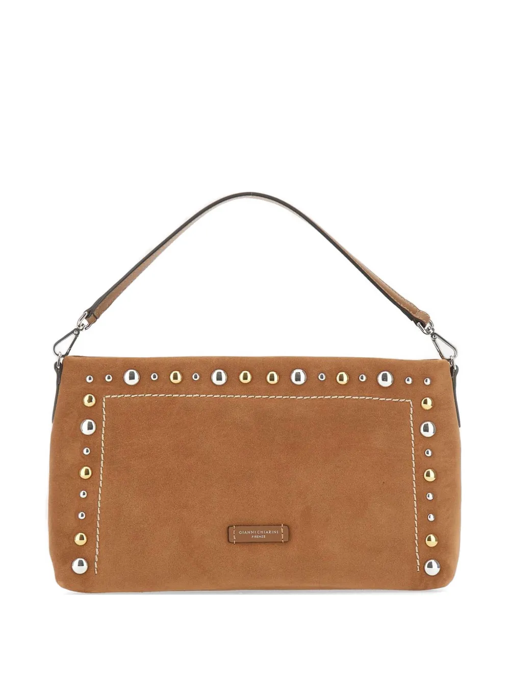 GIANNI CHIARINI Elisa studded stitching shoulder bag - Marrone