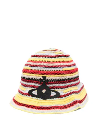 Vivienne Westwood Striped logo-embroidery Beanie Hat | Yellow