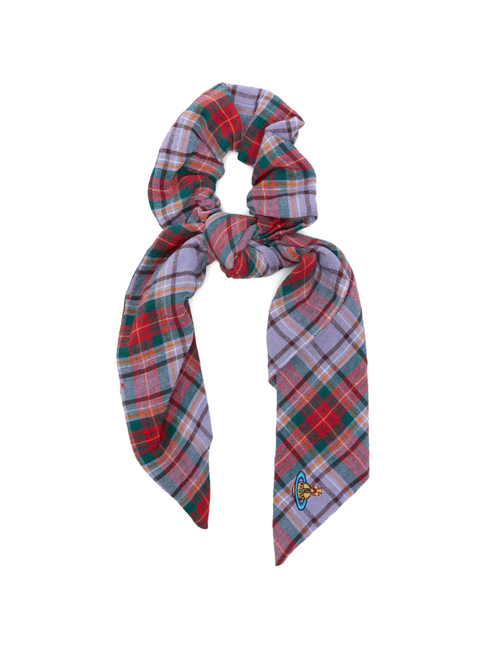Vivienne Westwood tartan-pattern logo-embroidery scrunchie - Viola