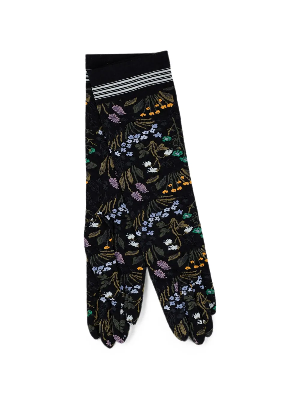 Antipast Gestrickte Handschuhe mit Blumenprint - Schwarz