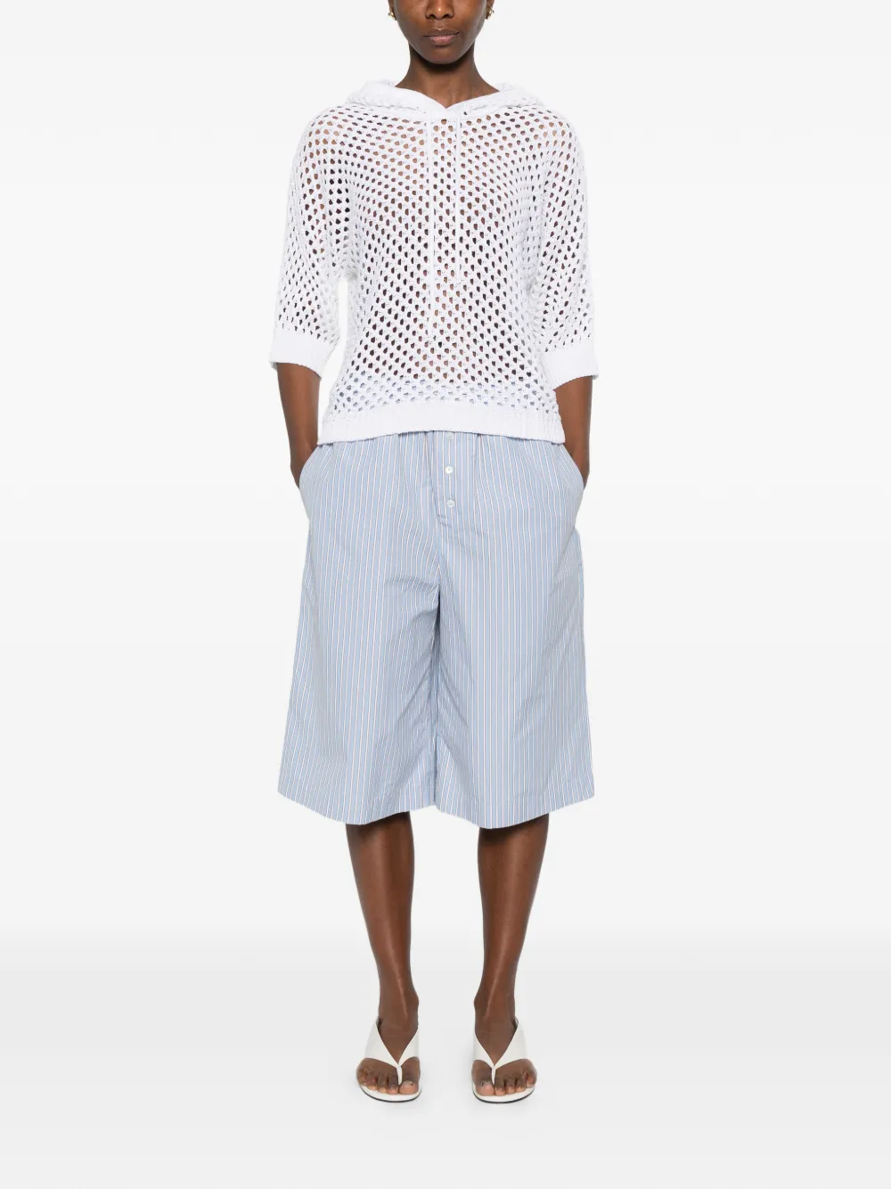  Bellerose Striped Button-up Shorts - Blue 