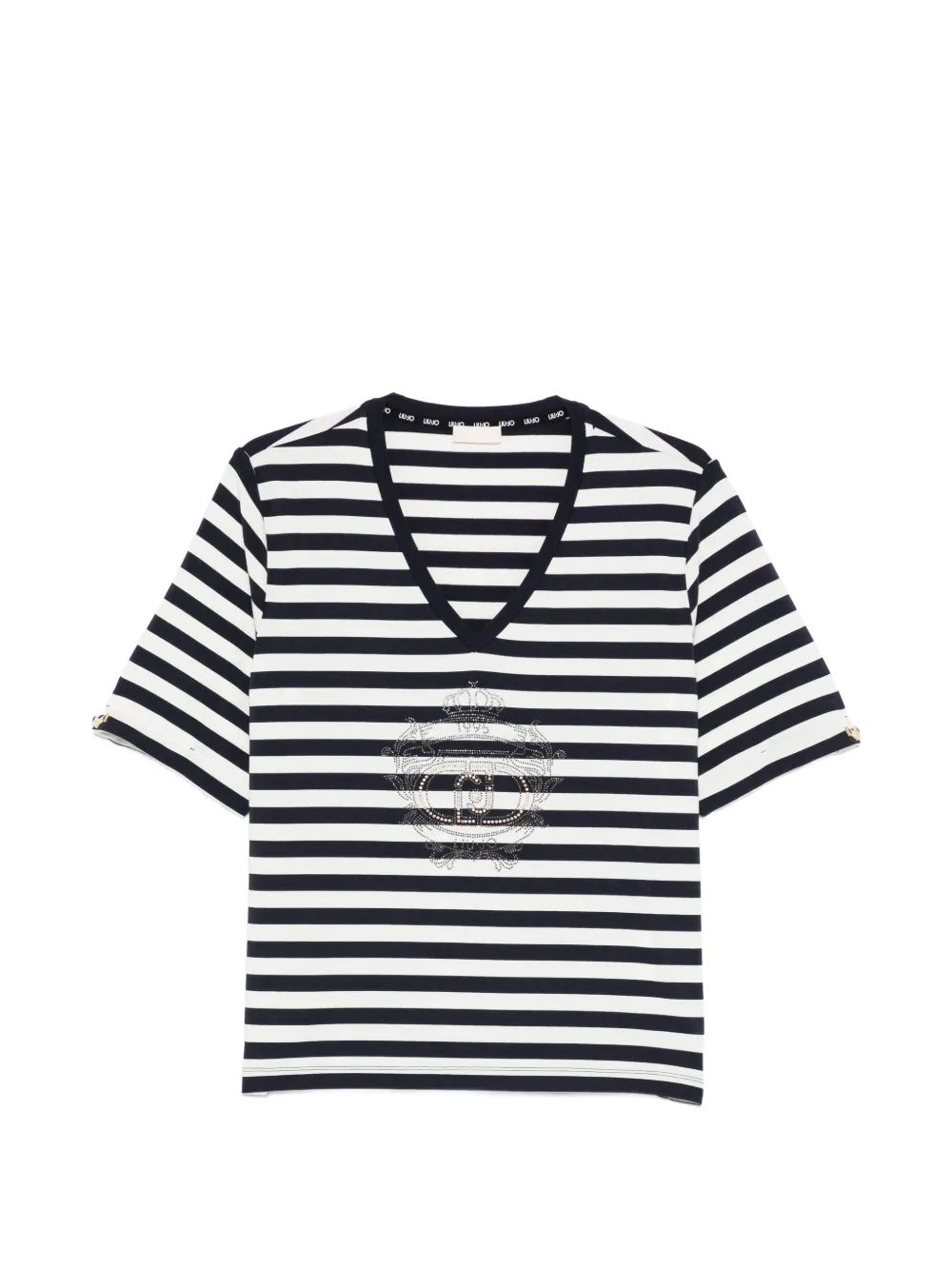 LIU JO striped embellished V-neck T-shirt - Blu