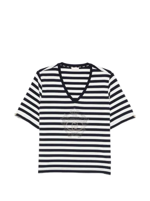LIU JO striped embellished V-neck T-shirt
