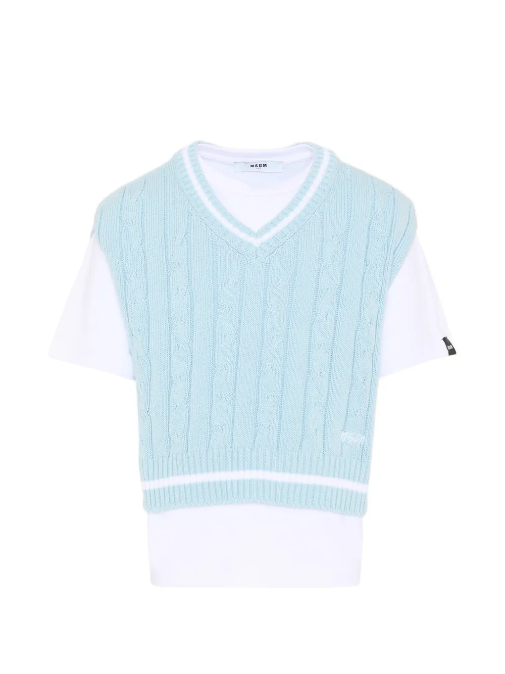 MSGM Kids cable-knit crew-neck T-shirt - Blu