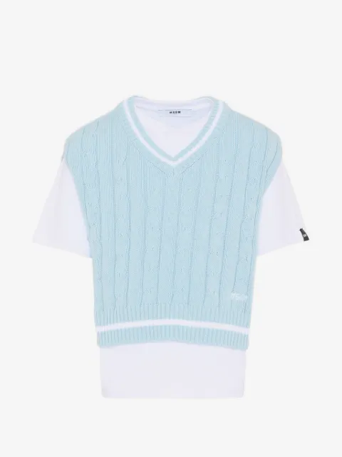 MSGM Kids cable-knit crew-neck T-shirt