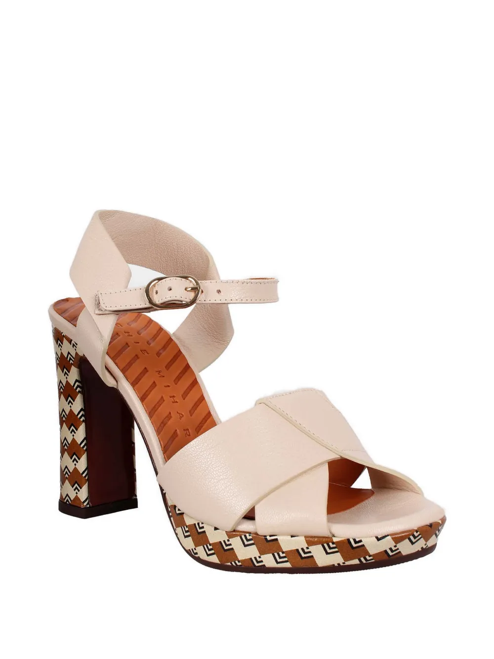 Chie Mihara patterned-heel cross-over sandals Beige