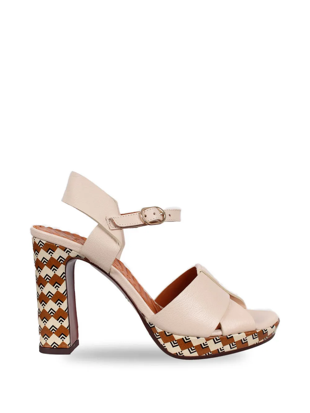 Chie Mihara patterned-heel cross-over sandals Beige