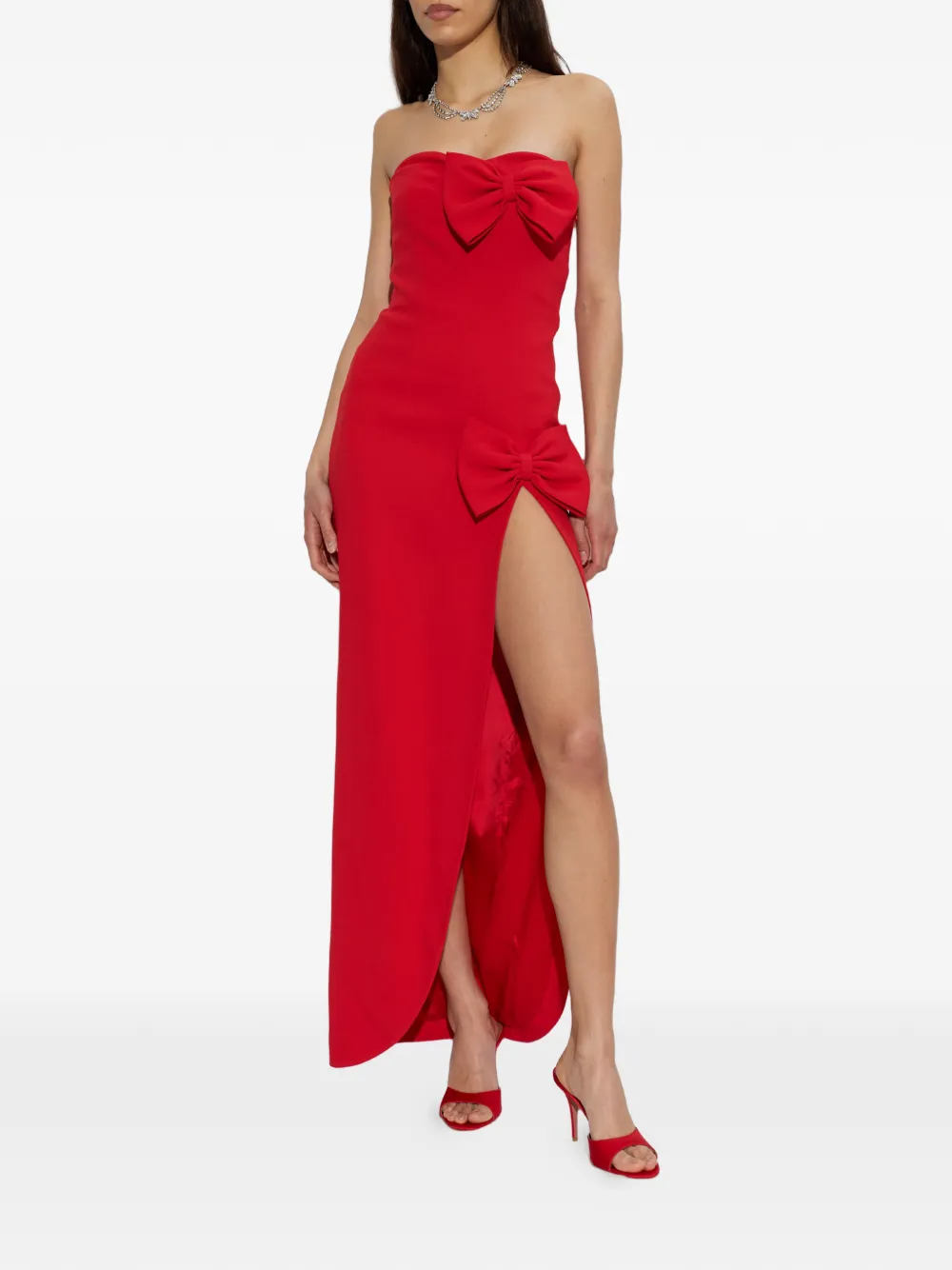 Amina Muaddi Elodie satin sandals Rood