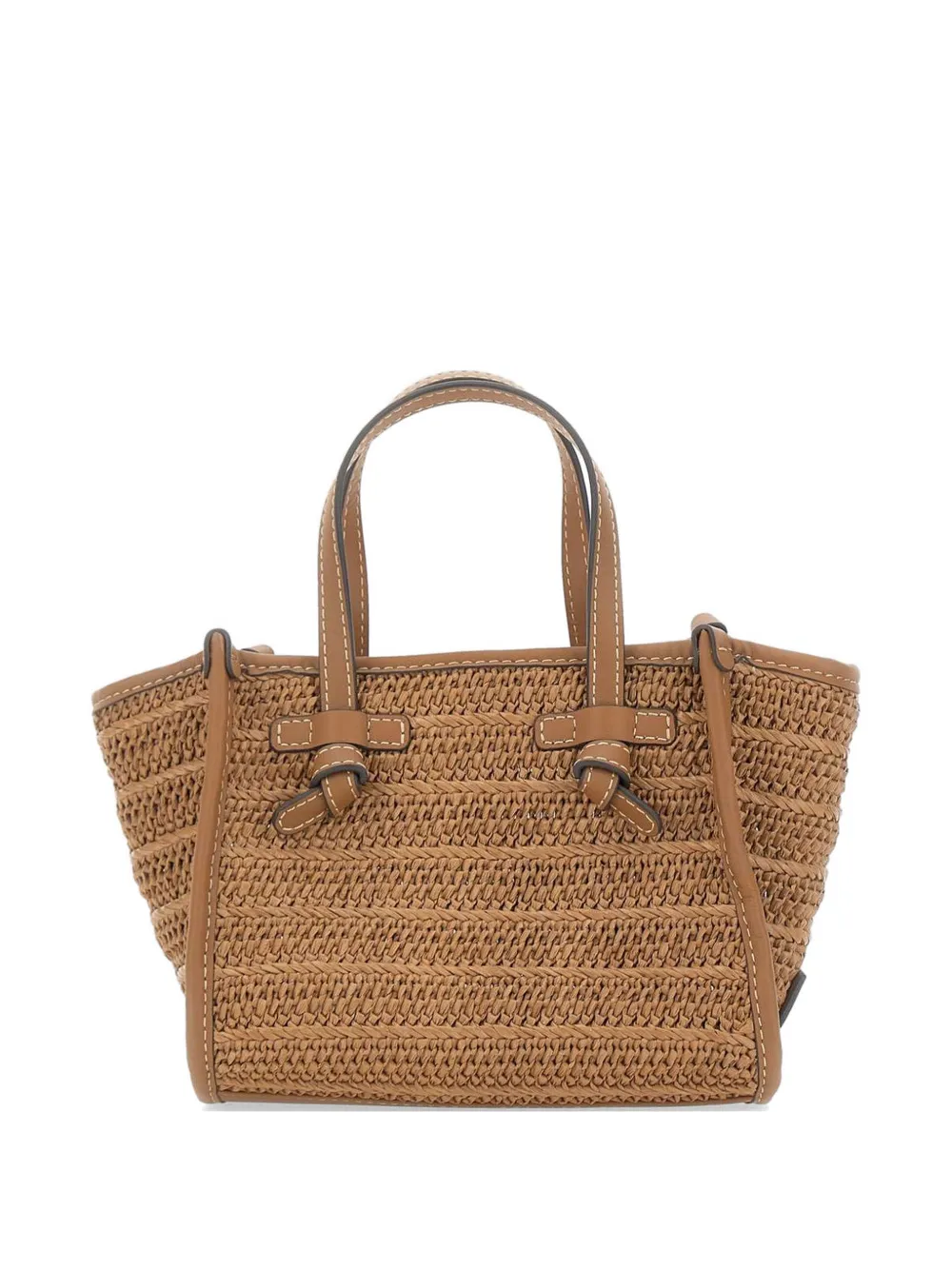 MARCELLA CLUB Miss Marcella woven straw leather trim tote bag - Marrone