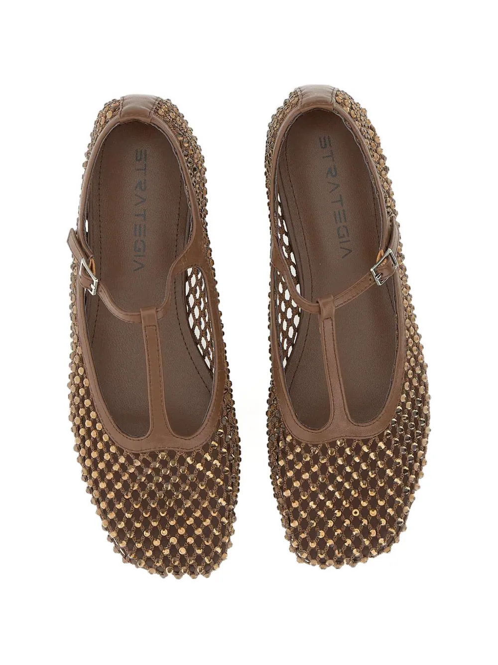 strategia shoes Jewel All Over Strass T-strap pumps Bruin