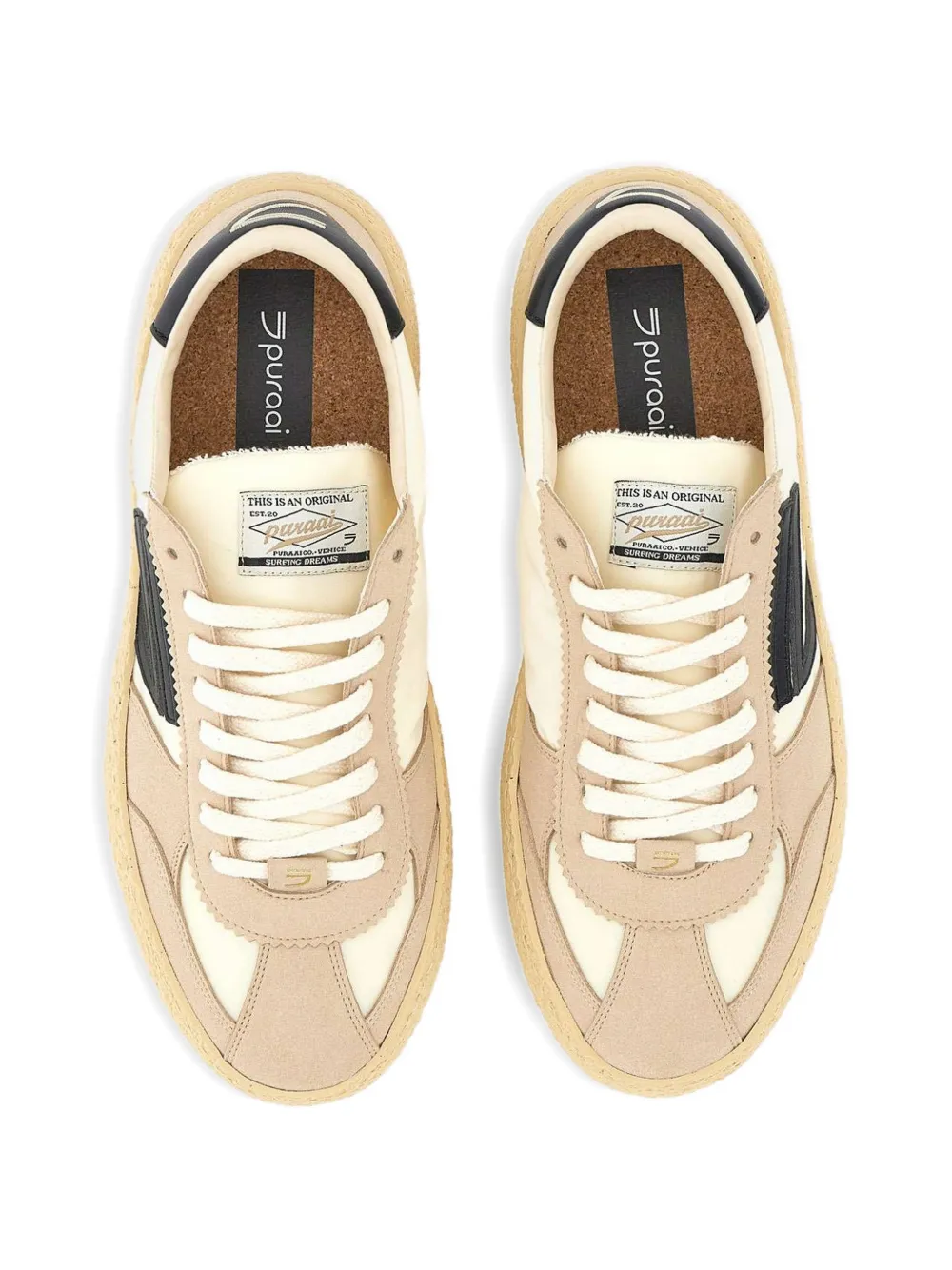 Puraai panelled lace-up sneakers Beige