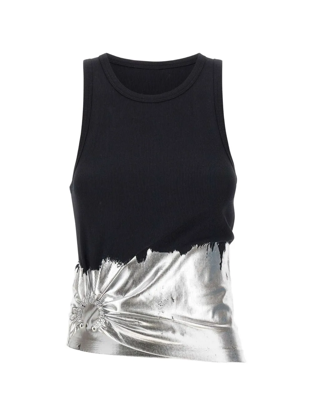 Rabanne foil-finish asymmetric tank top - Nero