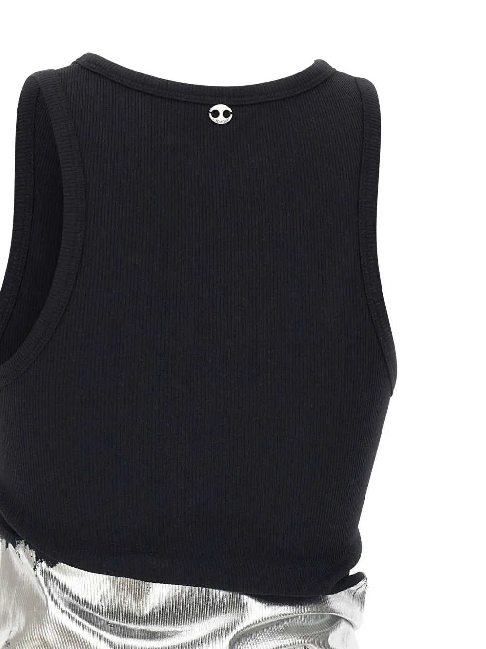 foil-finish asymmetric tank top