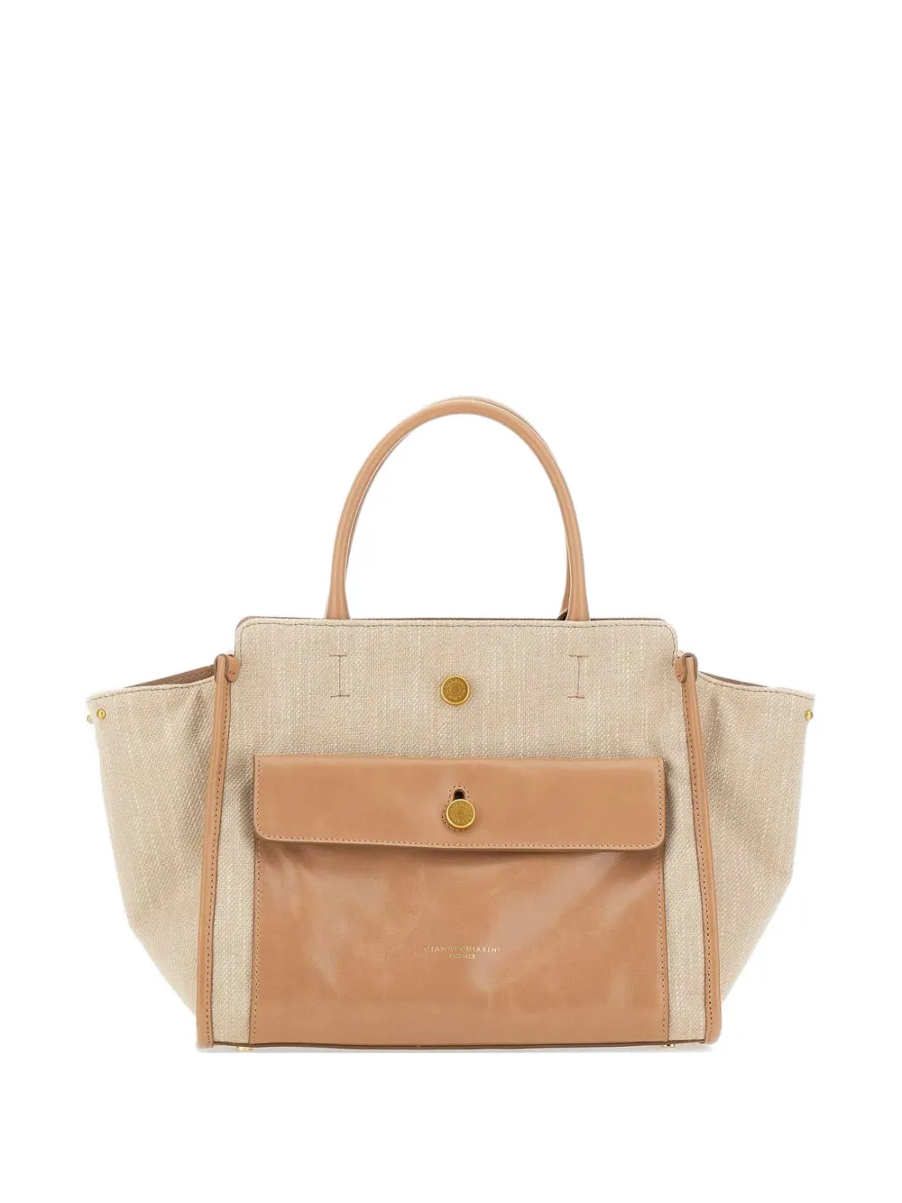 GIANNI CHIARINI Cher pocket canvas leather tote bag - Toni neutri