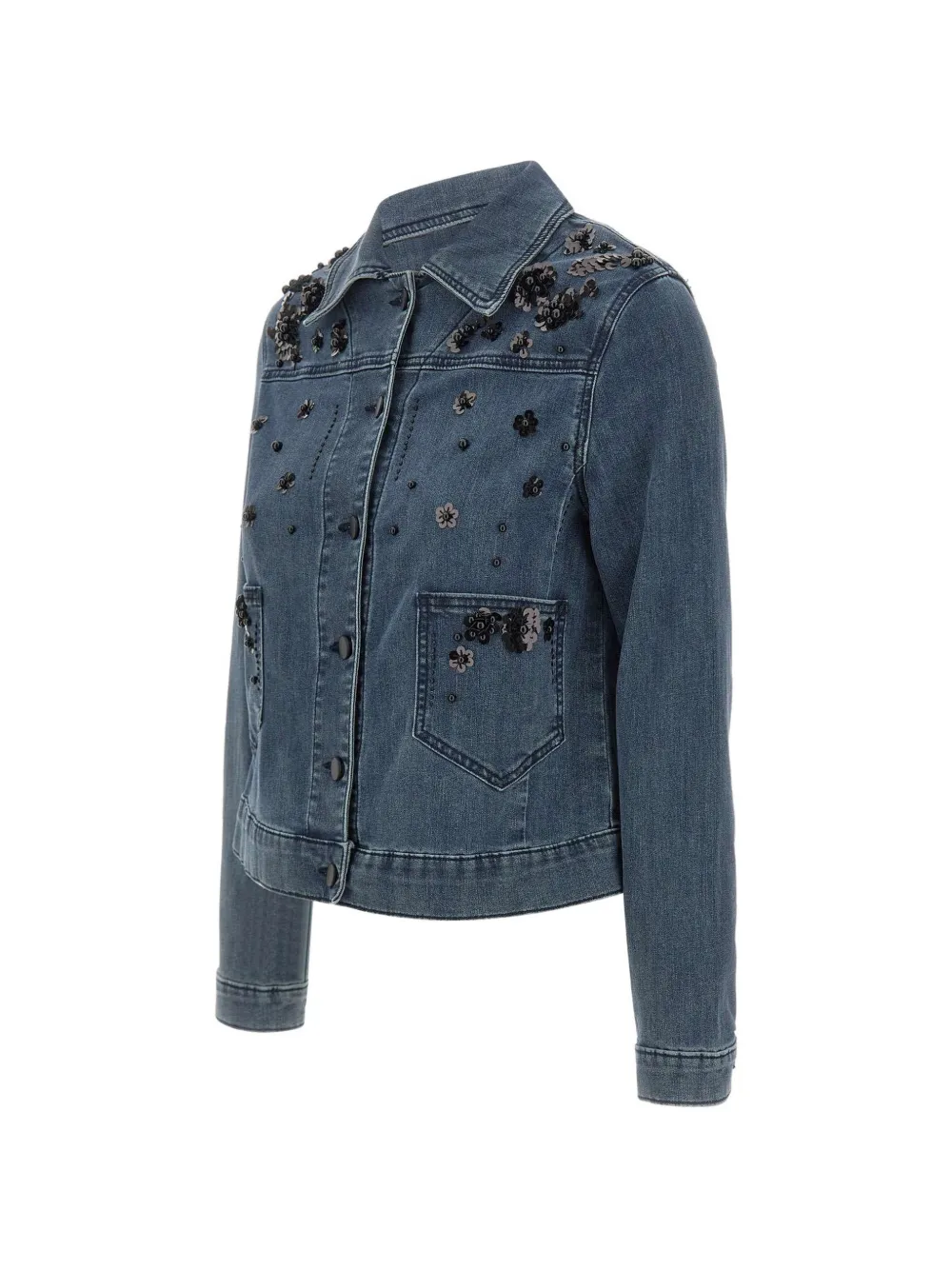  Elena Miro` Sequin-embellished Denim Jacket - Blue 