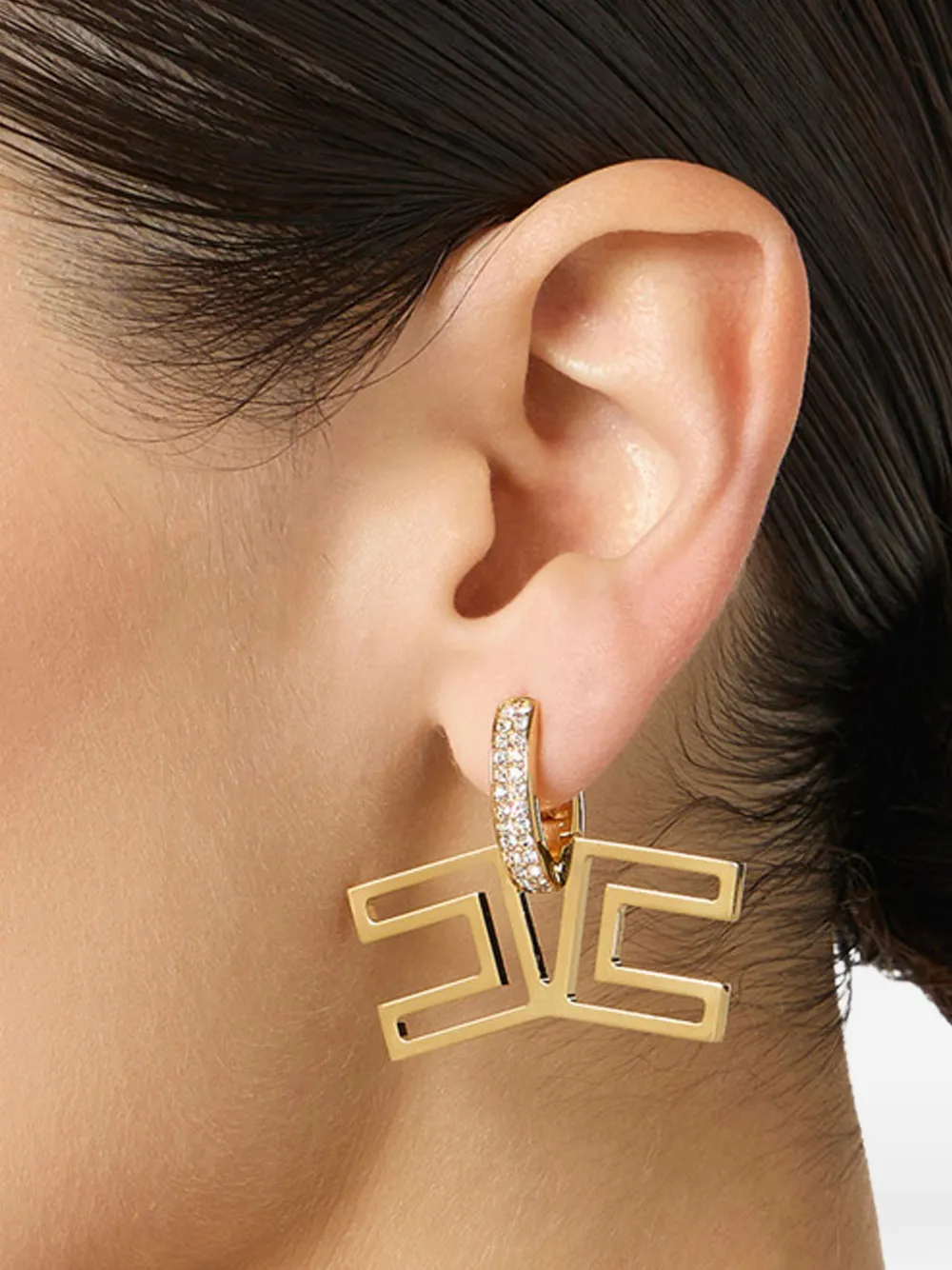  Elisabetta Franchi Rhinestone Logo Earrings - Gold 