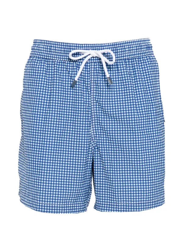 Fedeli Gingham Drawstring Swim Shorts in Blue