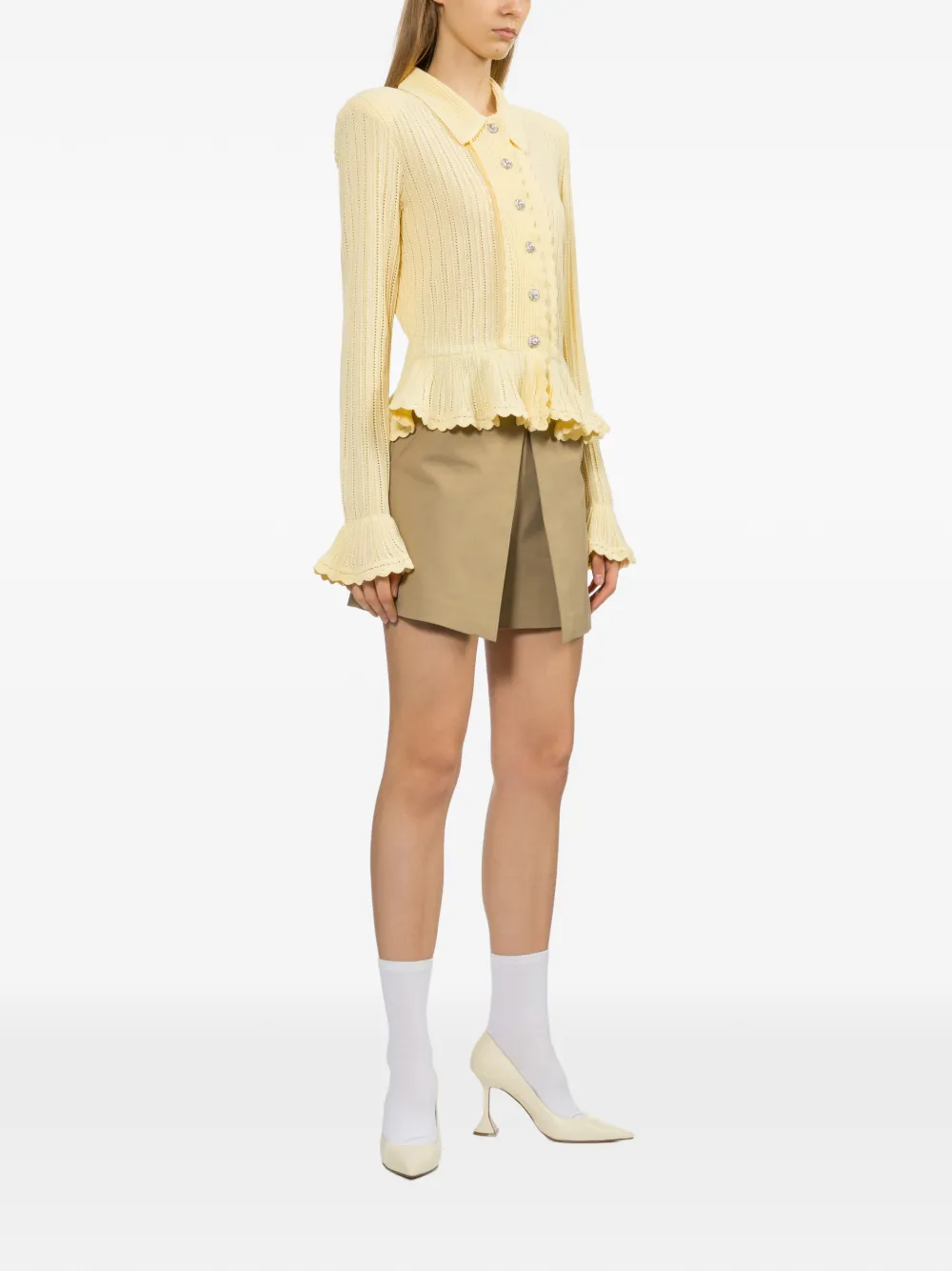  Self-portrait Pointelle Cardigan - Yellow 