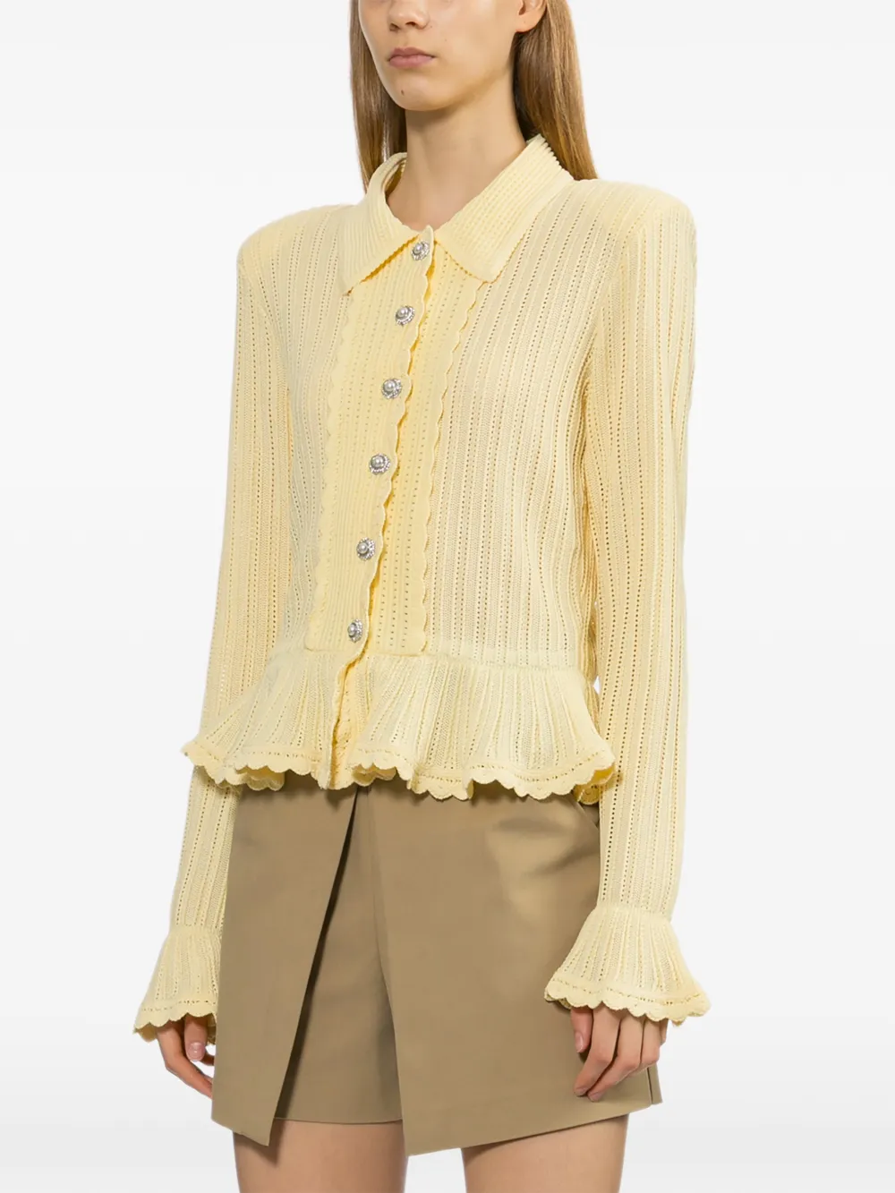  Self-portrait Pointelle Cardigan - Yellow 