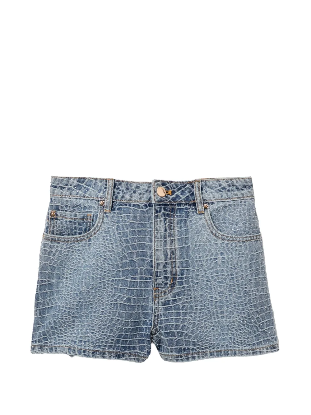 Self-Portrait rhinestone denim shorts - Blu