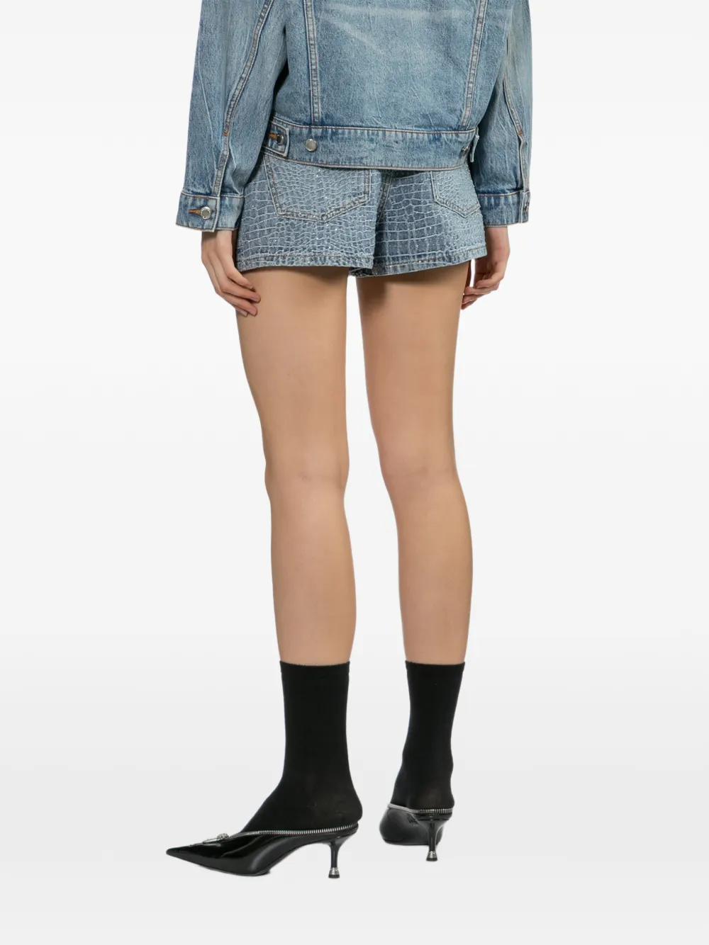 Self-Portrait Spijkershorts met stras Blauw