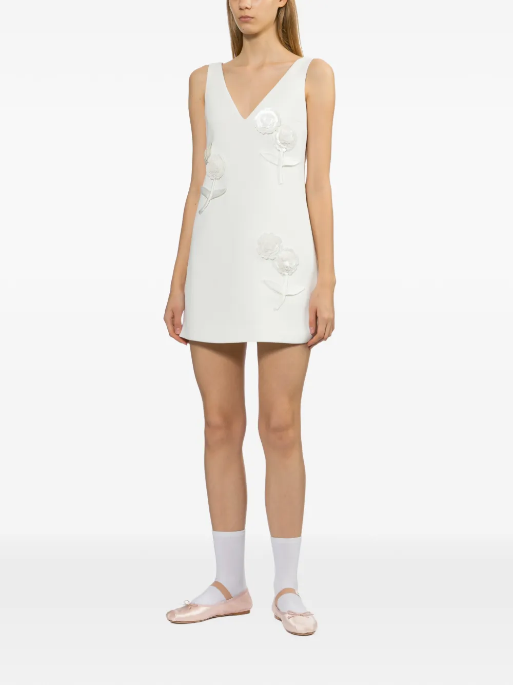  Self-portrait Floral-embellished Mini Dress - White 