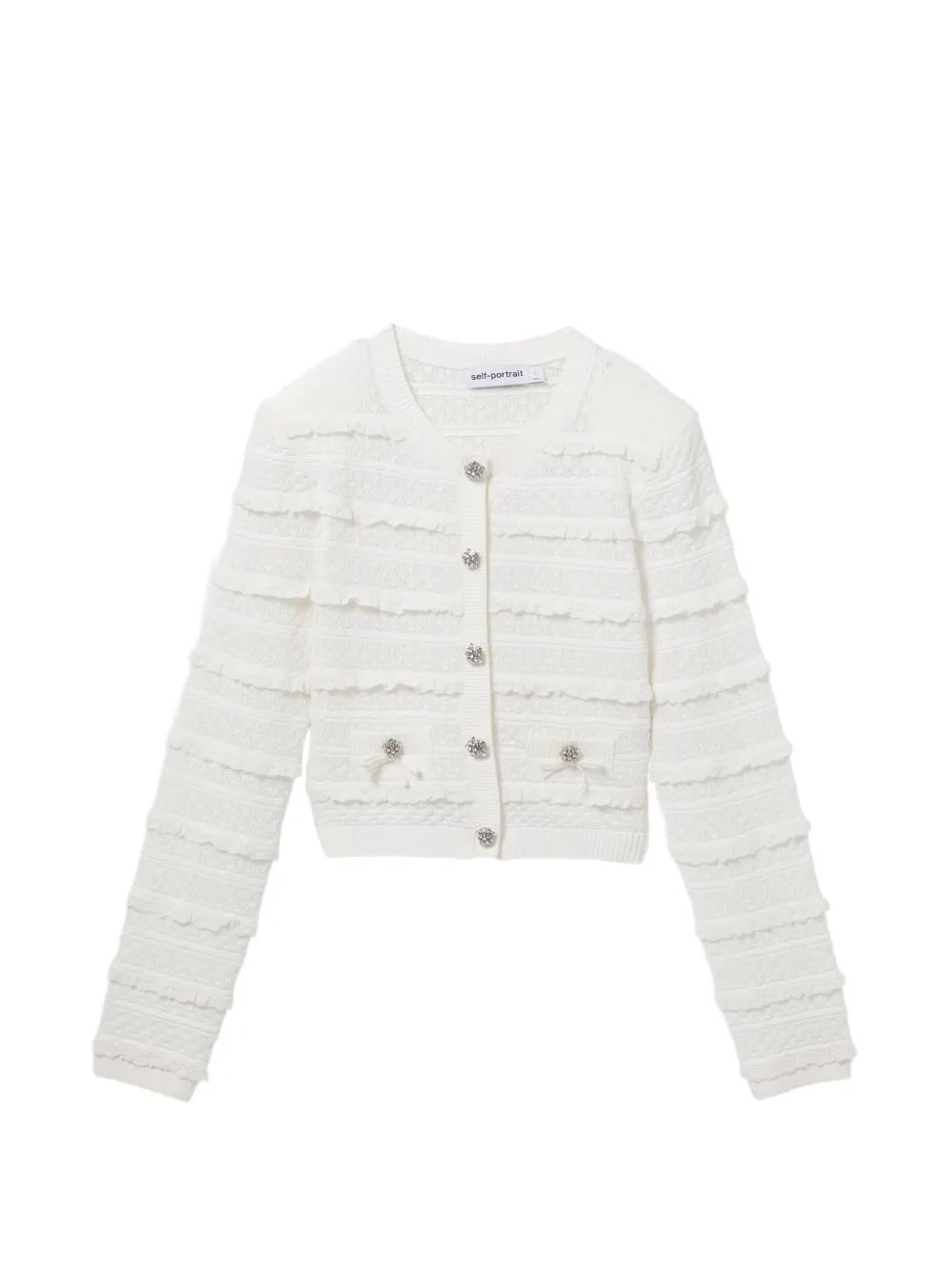 Self-portrait Tweed Cardigan In White