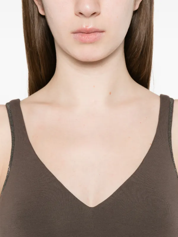 Brunello Cucinelli V-neck Strap Top | Brown | FARFETCH CA