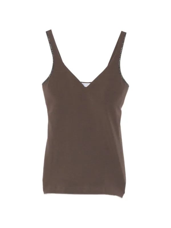 Brunello Cucinelli V-neck Strap Top in Brown