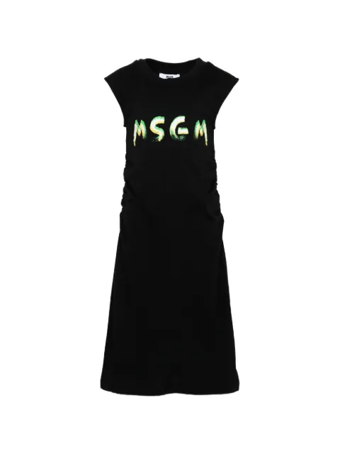 MSGM Kids 로고 디테일 주름 드레스