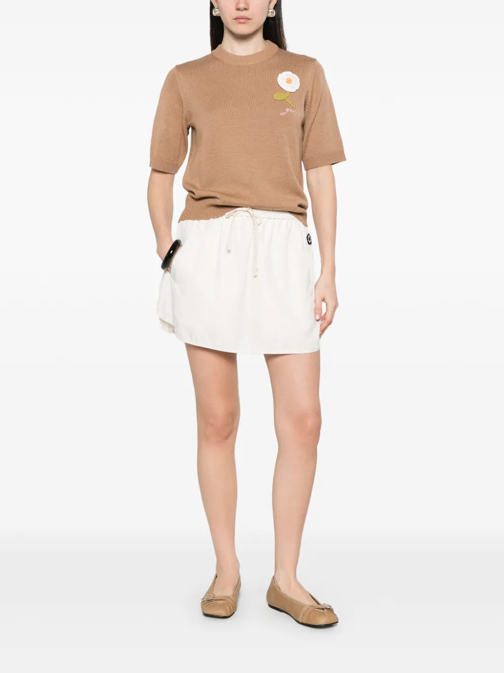 Kenzo logo-patch drawstring mini skirt - Toni neutri