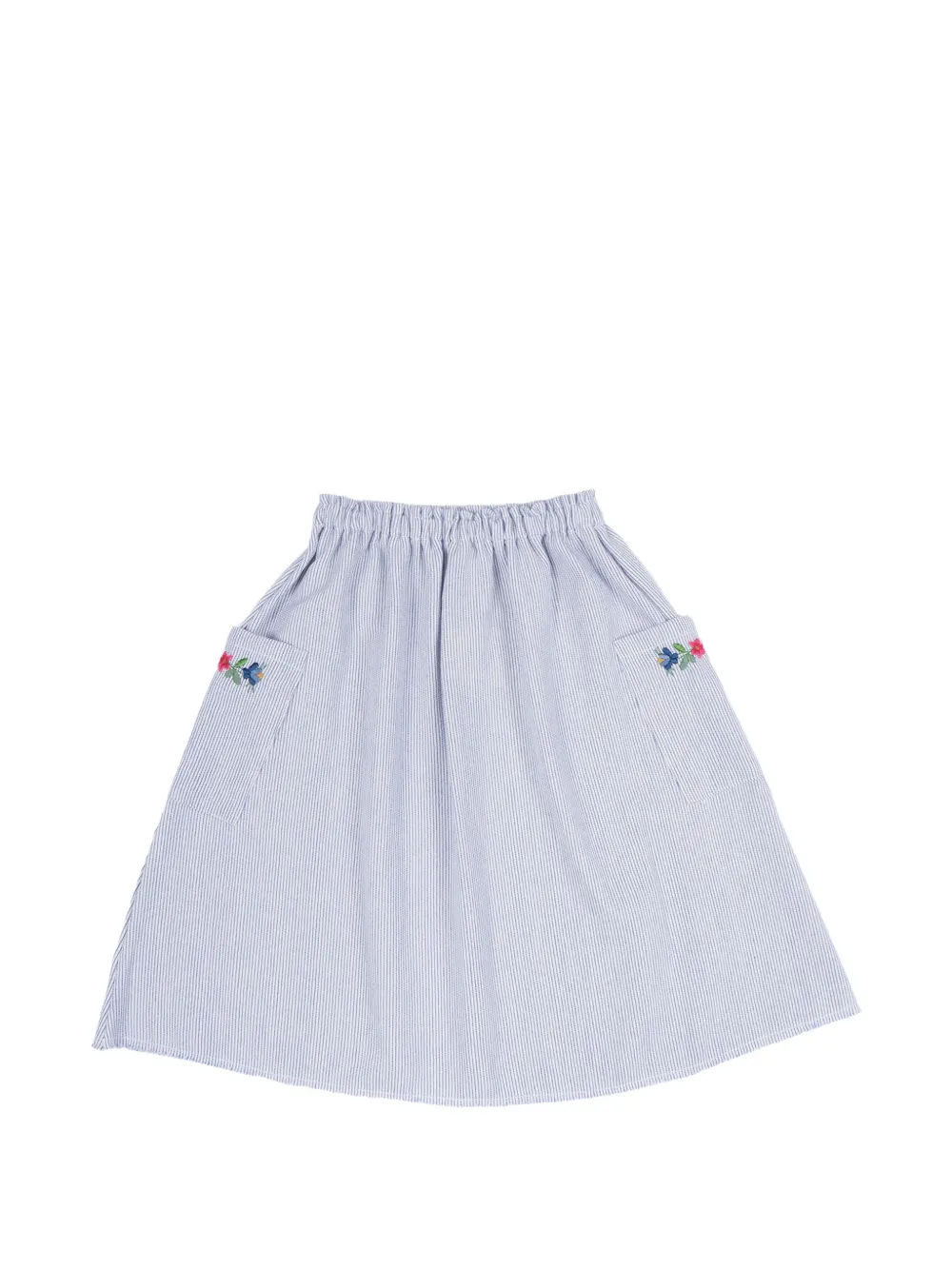 BABE & TESS Alexa stripe-pattern embroidered cotton midi skirt - Blu