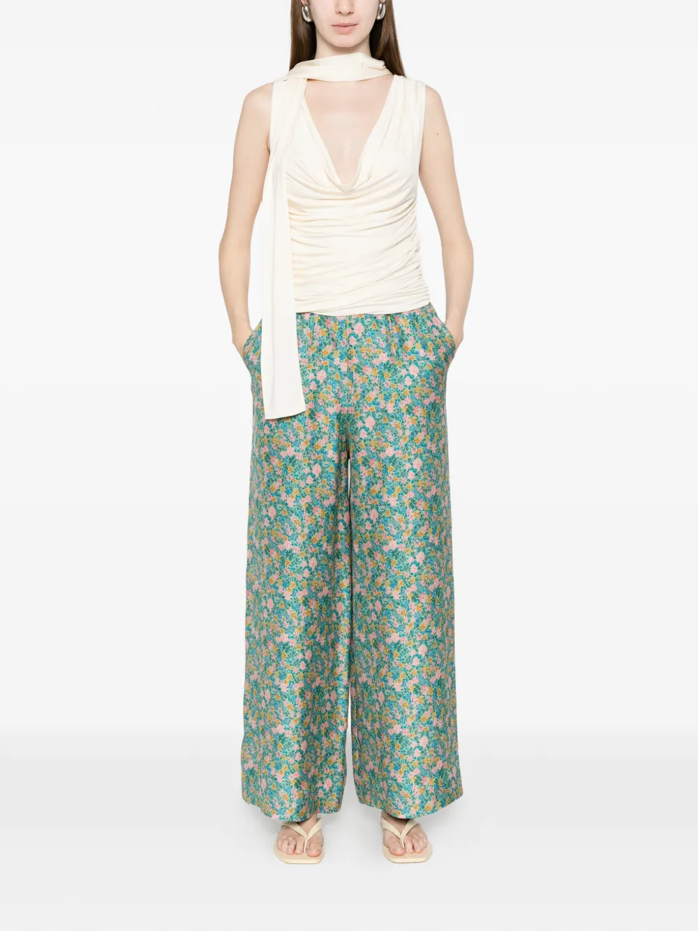  Pierre-louis Mascia Pantalones Palazzo Con Estampado Floral - Verde 