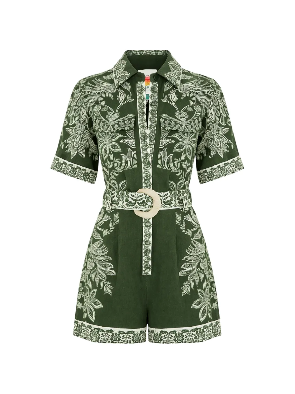 Farm Rio Floral-print Belted Playsuit In Green