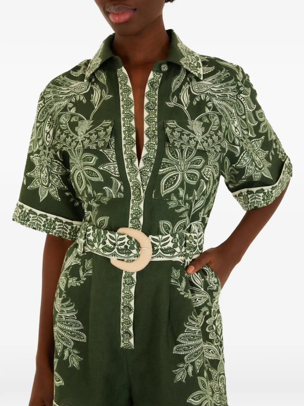 FARM Rio floral-print belted playsuit - Verde
