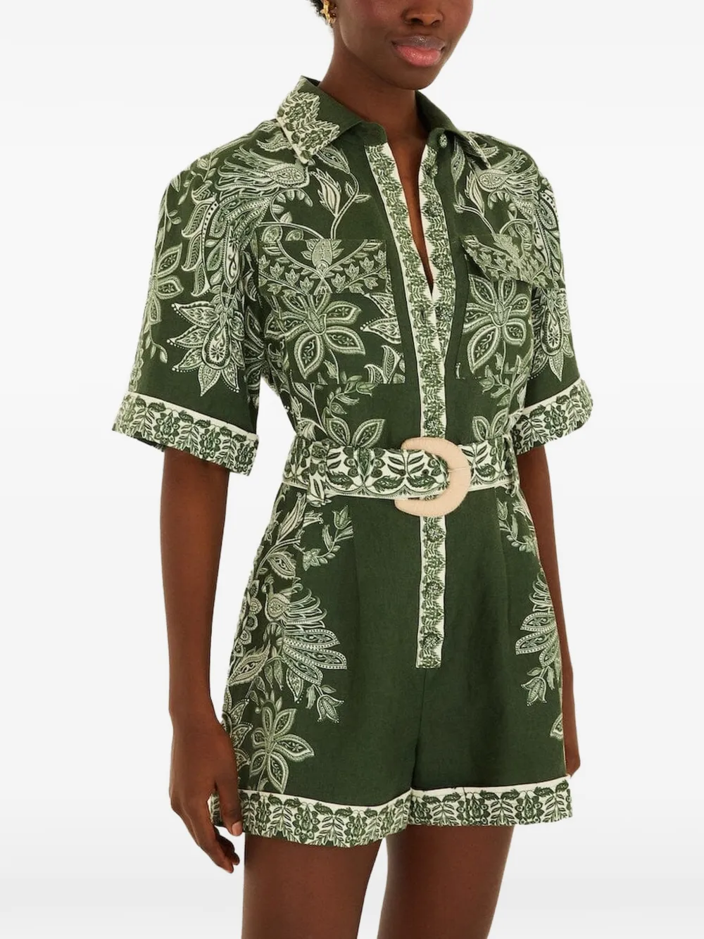 FARM Rio floral-print belted playsuit - Verde