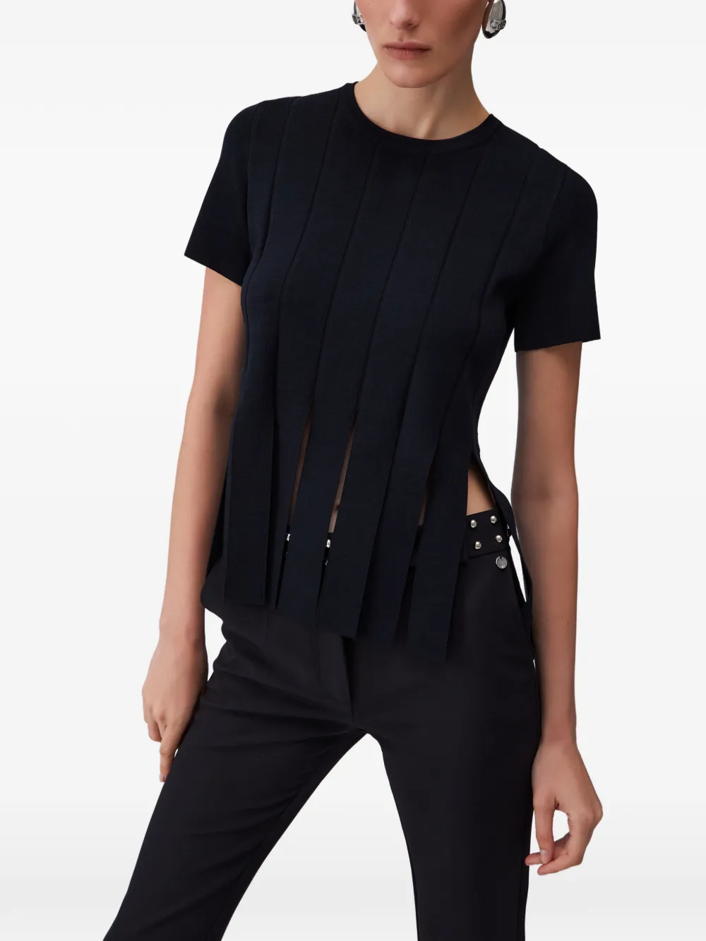 Fringed Short-Sleeve Sweater