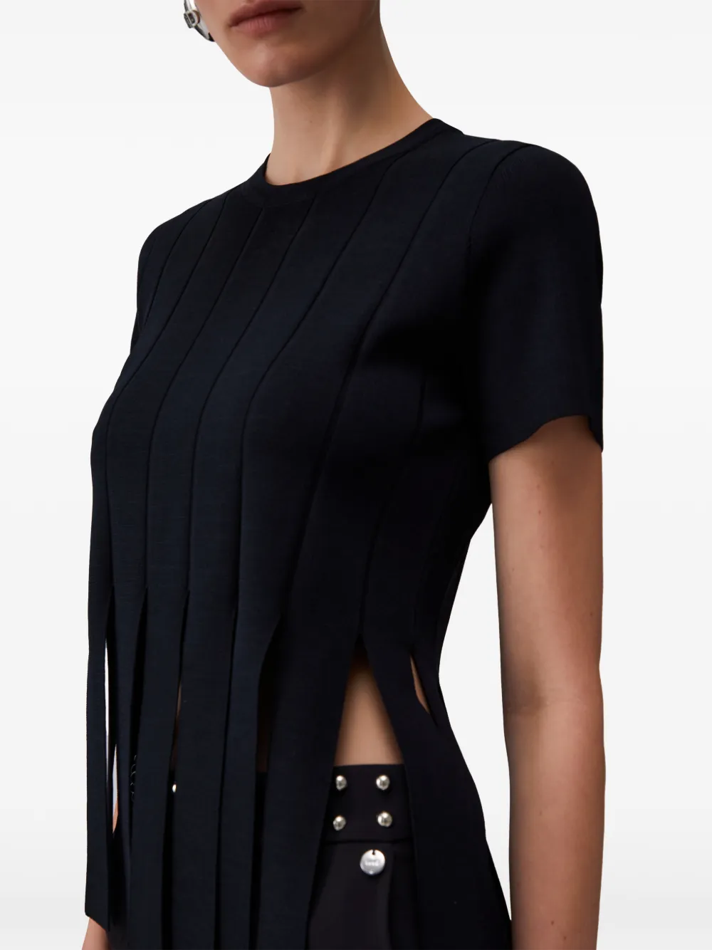 Fringed Short-Sleeve Sweater