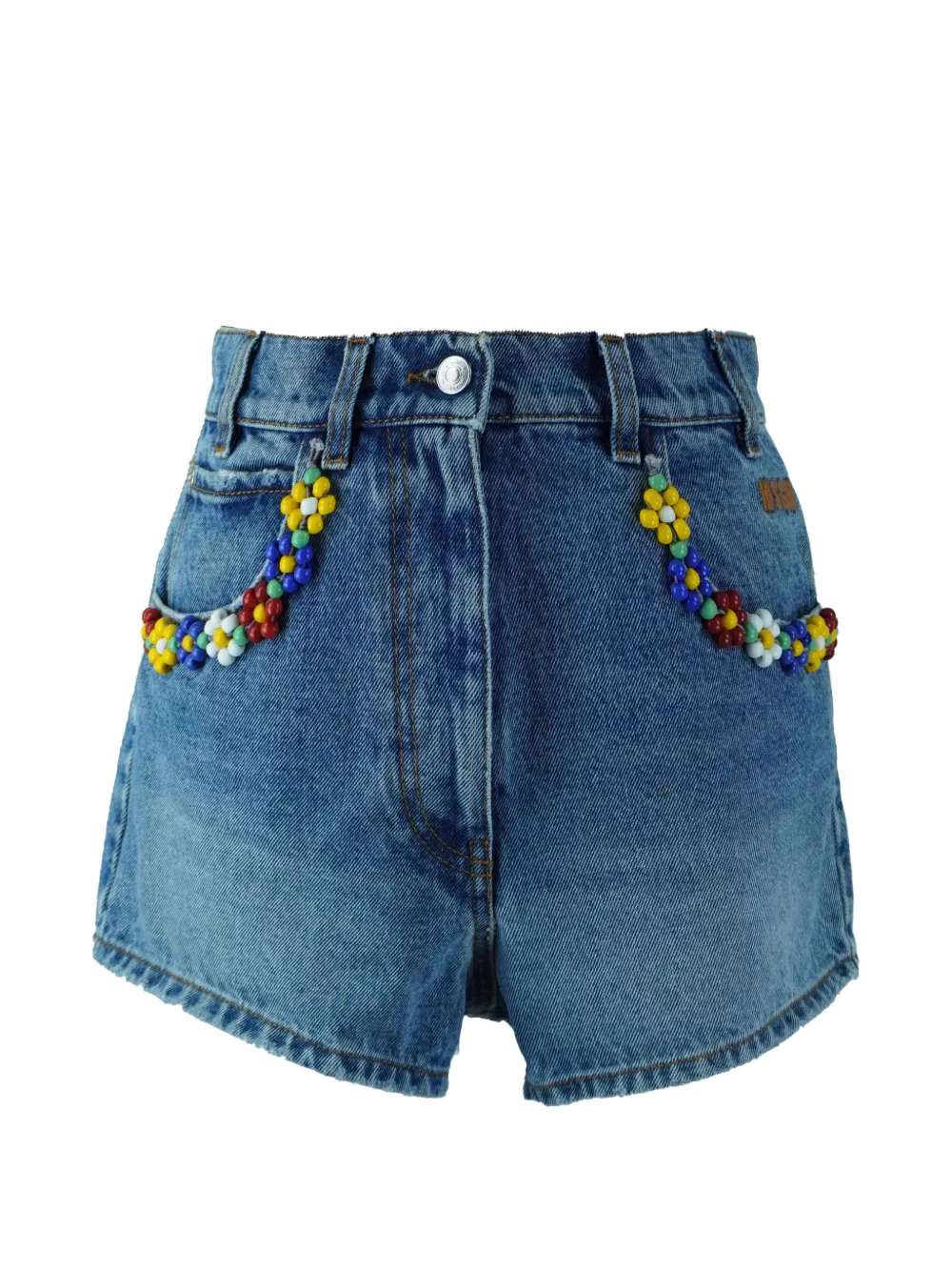 MSGM floral-embellished denim shorts - Blu