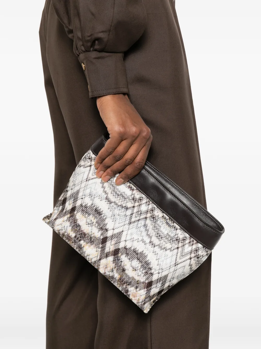  Missoni Patterned Trim Shoulder Bag - Brown 