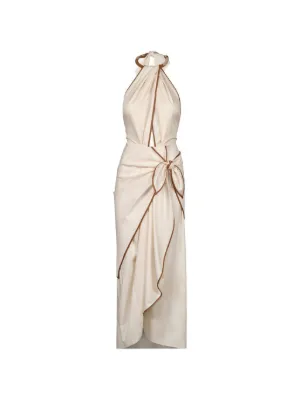 silvia tcherassi rowan gathered satin maxi dress Rowan Gathered Satin Plunging Halter Maxi Dress