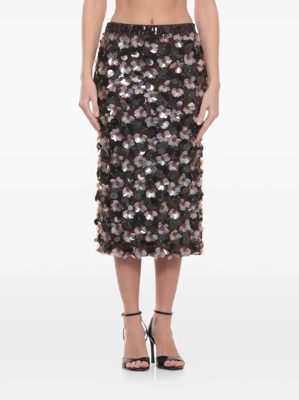 P.A.R.O.S.H. sequin-flowers skirt - Nero